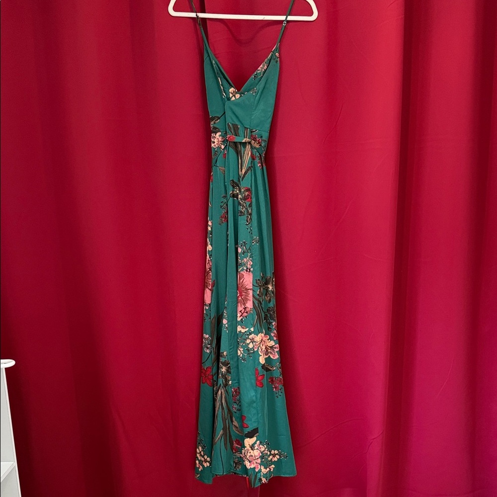 Lulu's Teal Floral Maxi Dress - Picture 3 of 5